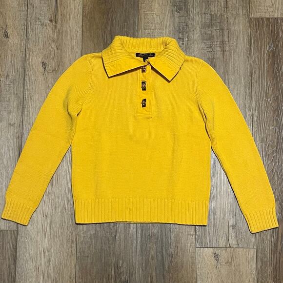 VTG Lauren Ralph Lauren Collard Knit Sweater Gold Turn Lock Hardware Sz M Preppy - Picture 3 of 8